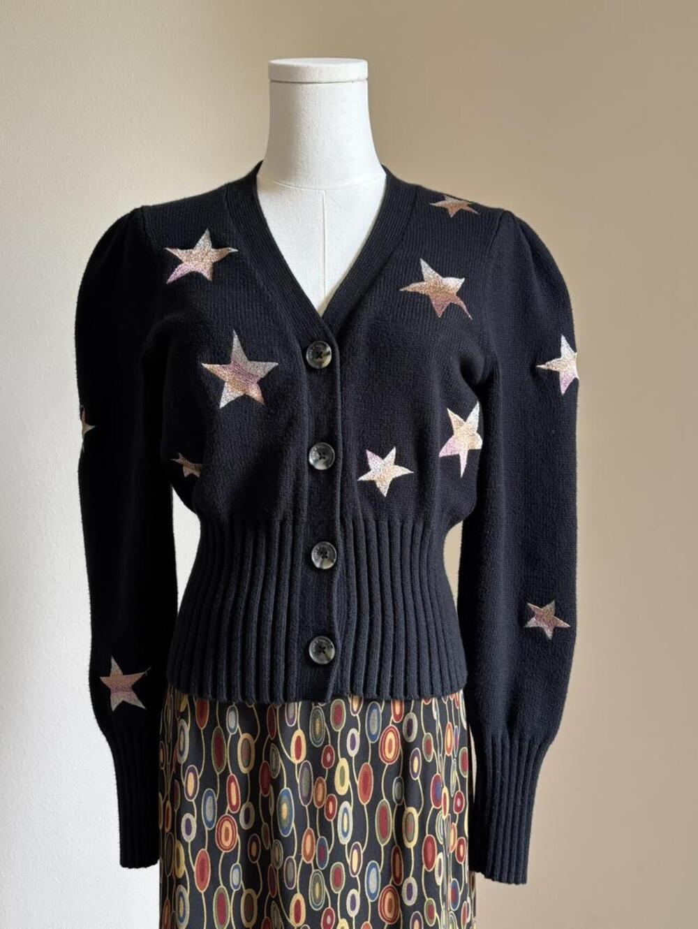 Cinq à Sept Morgan Cardigan in black with embroidered stars